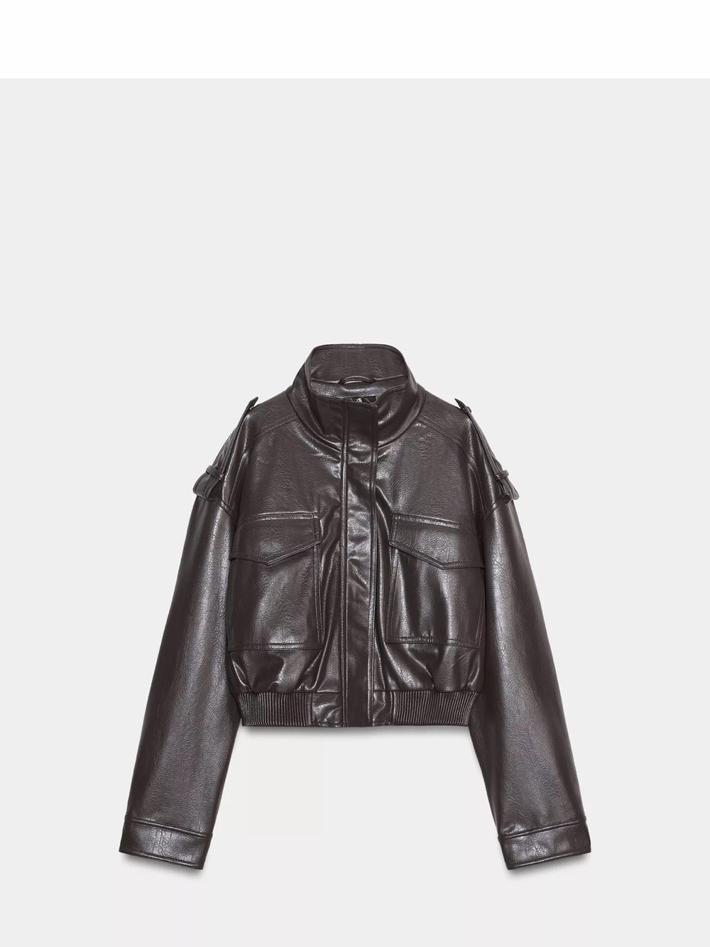 Zara Dark Brown Cropped Leather-Look Bomber Jacket
